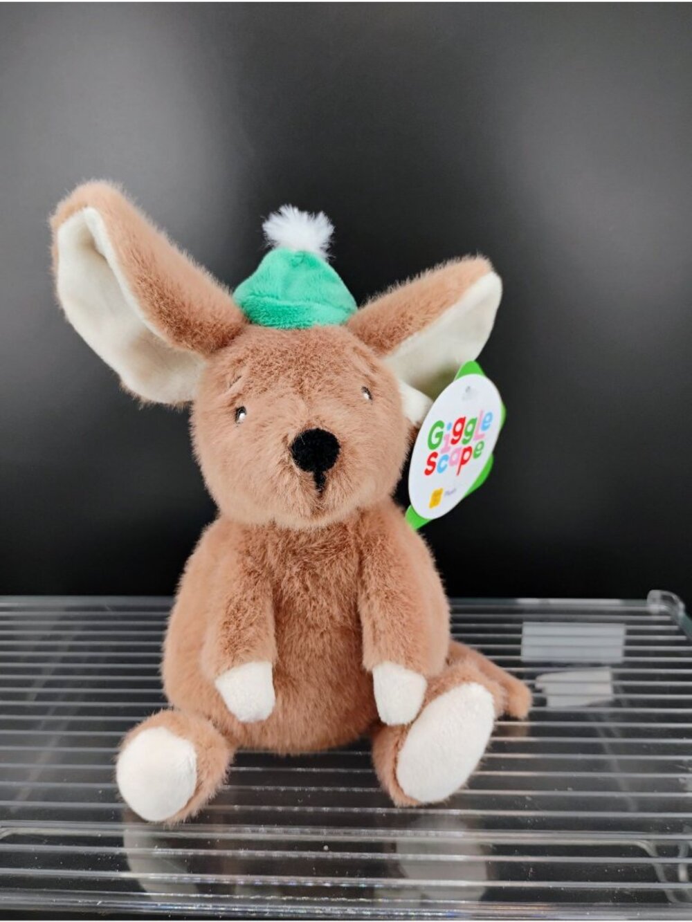 Giggle Scape Plush Kangaroo With Green Hat Soft Brown & White
